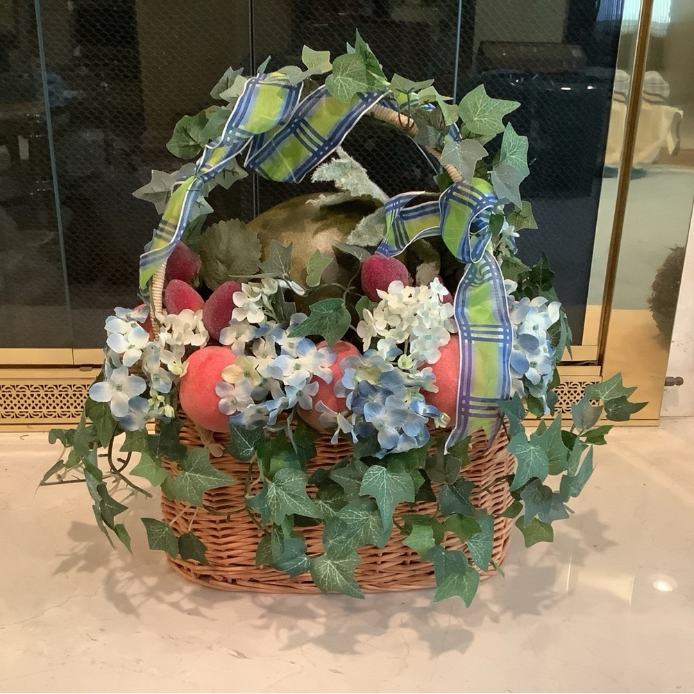 Floral/Fruit Wicker Basket By Valerie Parr Hill